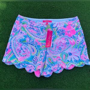 Lilly Pulitzer Butter Cup Knit Pink and Blue Paisley High Waist Shorts